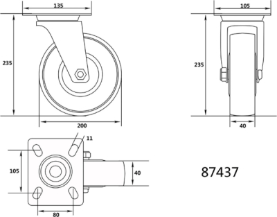 Vorel otočné koliesko polyamidové 200 mm