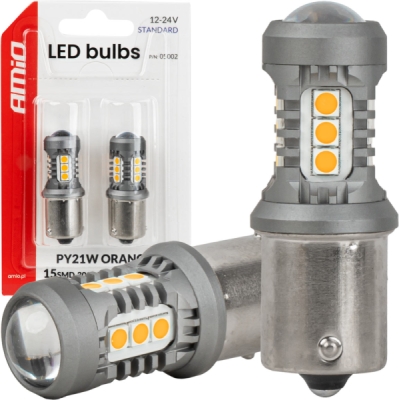 LED žiarovky STANDARD BAU15S PY21W 2x1860SMD 3030 15SMD Orange 12/24V AMIO-05002