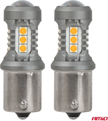 LED žiarovky STANDARD BAU15S PY21W 2x1860SMD 3030 15SMD Orange 12/24V AMIO-05002