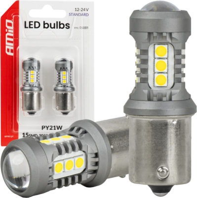 LED žiarovky STANDARD BAU15S PY21W 3030 15SMD White 12/24V AMIO-05001