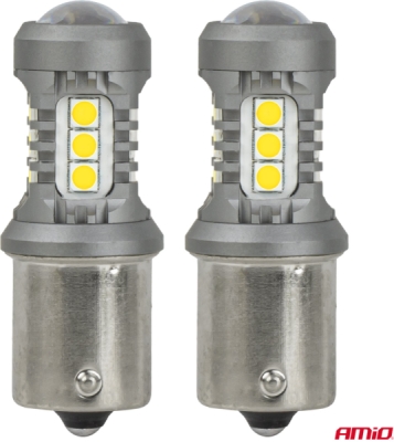 LED žiarovky STANDARD BAU15S PY21W 3030 15SMD White 12/24V AMIO-05001