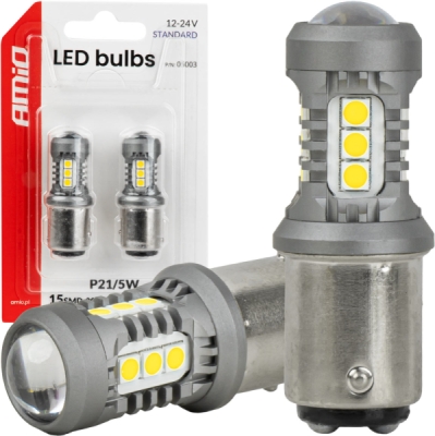 LED žiarovky STANDARD BAY15D P21/5W 3030 15SMD White 12/24V AMIO-05003