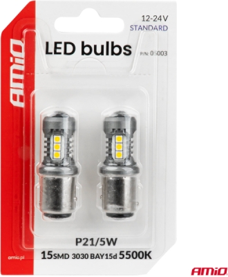LED žiarovky STANDARD BAY15D P21/5W 3030 15SMD White 12/24V AMIO-05003