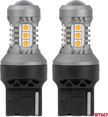 LED žiarovky STANDARD 7440 WY21W 3030 15SMD Orange 12/24V AMIO-04997
