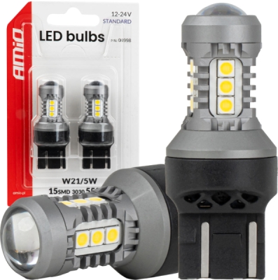 LED žiarovky STANDARD 7443 W21/5W 3030 15SMD White 12/24V AMIO-04998