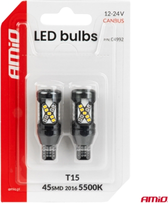 LED žiarovky CANBUS T15 2016 45SMD White 12/24V AMIO-04992