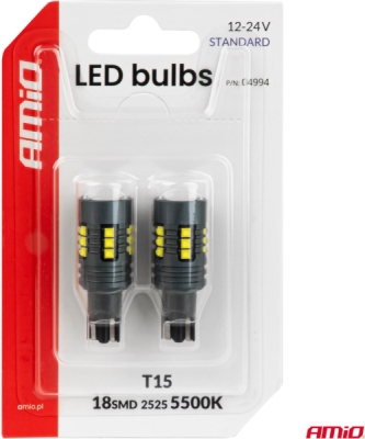 LED žiarovky STANDARD T15 2525 18SMD White 12/24V AMIO-04994