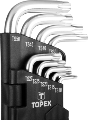 TOPEX 35D951 Päťcípe kľúče TS10–TS50 s otvorom, dlhé, 9 ks