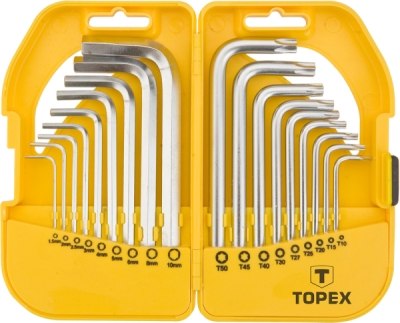 TOPEX 35D952 Krátke imbusové a Torx kľúče, súprava 18 ks