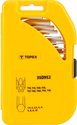 TOPEX 35D952 Krátke imbusové a Torx kľúče, súprava 18 ks