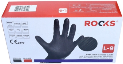 ROOKS OK-09.0019 Čierne nitrilové rukavice GRIP STRONG, L, 50 ks