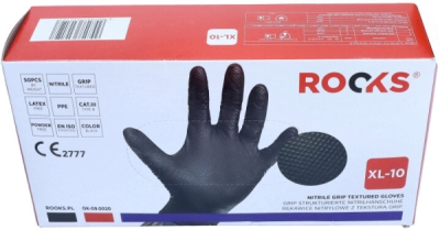 ROOKS OK-09.0020 Čierne nitrilové rukavice GRIP STRONG, XL, 50 ks