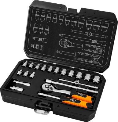 NEO TOOLS 10-230 Súprava nástrčných kľúčov 1/4", 20 ks, saténové vyhotovenie