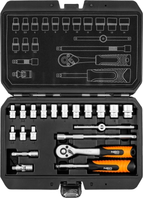 NEO TOOLS 10-230 Súprava nástrčných kľúčov 1/4", 20 ks, saténové vyhotovenie