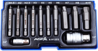 ASTA A-H12ES – Súprava vyťahovačov poškodených HEX skrutiek, 12 ks