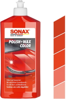 SONAX Farebná leštenka s voskom – červená, 500 ml