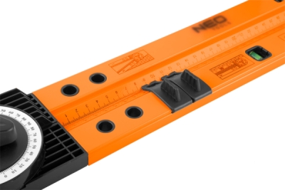 NEO TOOLS 72-225 Nastaviteľný uhlomer s vodováhou 500 mm, 2 libely, ceruzka