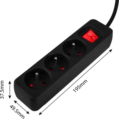 NEO TOOLS 90-182 Predlžovací kábel so zásuvkovou lištou 1.5 m, 3 x 1.5 mm², 3 zásuvky, čierny