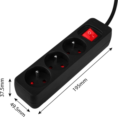 NEO TOOLS 90-183 Predlžovací kábel so zásuvkovou lištou 3 m, 3 x 1.5 mm², 3 zásuvky, čierny, ON/OFF