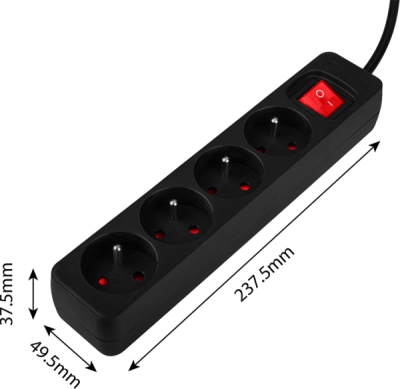 NEO TOOLS 90-185 Predlžovací kábel so zásuvkovou lištou 3 m, 3 x 1.5 mm², 4G, čierny, ON/OFF