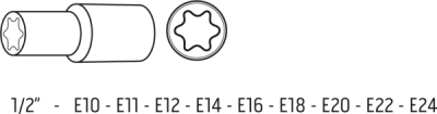NEO TOOLS 12-110 Rázové hlavice 1/2", E10 - E24, súprava 9 ks, CrMo