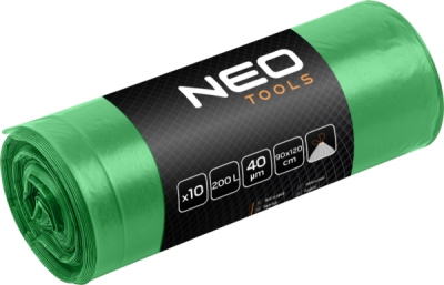 NEO TOOLS 15-991 Vrecia na odpad 120 L, zelené s páskou, 40 µm, 10 ks