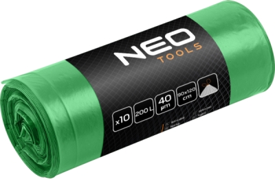 NEO TOOLS 15-992 Vrecia na odpad 200 L, zelené s páskou, 40 µm, 10 ks