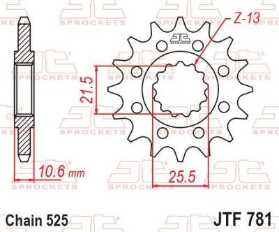 JT-Anglicko - Reťazové koliesko pre sekundárne reťaze typu 525, (14 zubov)