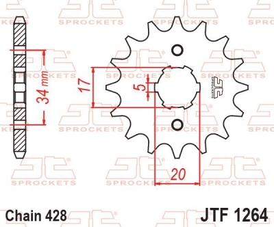 JT-Anglicko - Reťazové koliesko pre sekundárne reťaze typu 428, (14 zubov)
