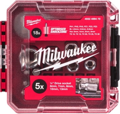 Milwaukee Sada bitov s račňovým kľúčom 1/4" 25ks