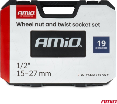 Sada hlavíc na matice kolies a poškodené matice 15–25 mm 1/2" 19el. AMIO-05076