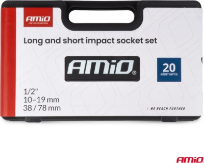 Sada dlhých a krátkych úderových hlavíc 10-19 1/2" L 78 mm L 38 mm 20el. AMIO-05078