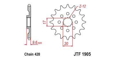 JT-Anglicko - Reťazové koliesko pre sekundárne reťaze typu 428, (13 zubov)