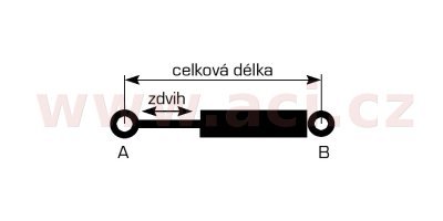 vzpěra sedáku 3.řady sedadel MELLET (celk. délka 285 mm, délka zdvihu 100 mm, síla 580 N)