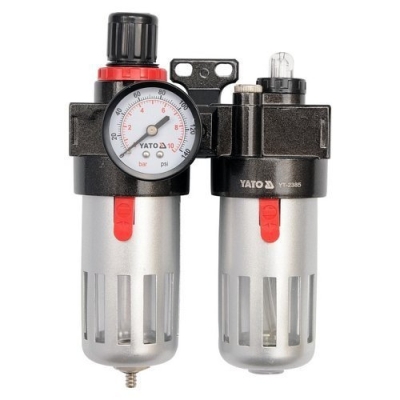 YATO Regulátor tlaku vzduchu 1/4", max. 0,93MPa, s filtrem (90ccm) a přimazáváním (60ccm), YT-2385