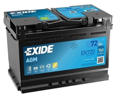 Autobaterie Exide Start-Stop AGM, 12V, 72Ah, 760A, EK720