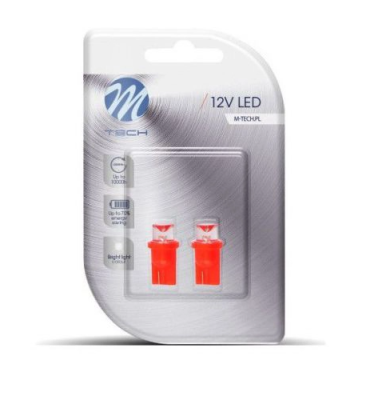 M-Tech LED Žárovka W5W 12V 8mm 1XFLUX Concave Červená