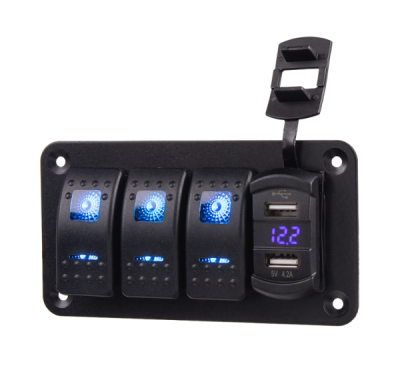 Panel s 3x spínači Rocker + 2x USB 12/24V