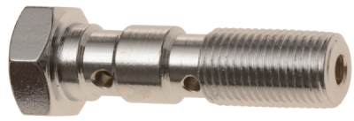 průtokový šroub dvojitý M10 x 1 mm (pochromovaná ocel)